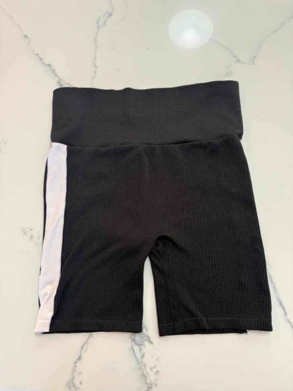 No Boundaries Womens Black Ribbed Biker Shorts White Stripe S